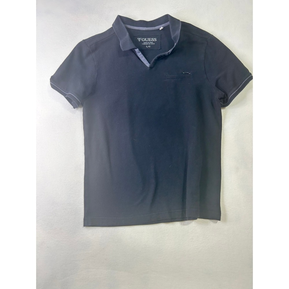 Guess Mens Black V-Neck Polo Shirt Short‎ Sleeve Contrast Trim Size Large